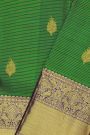 Kancheepuram Silk Leaf Green Saree With Florals And Peacock Border