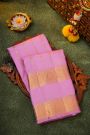 Kancheepuram Silk Baby Pink Saree With Floral Paisley Gap Border