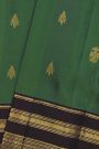 Kancheepuram Silk Bottle Green Saree With Florals And Gandaberunda Buttis Body