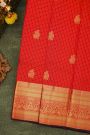 Kancheepuram Silk Red Saree With Zari Checks And Peacock Buttis Body