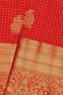 Kancheepuram Silk Red Saree With Zari Checks And Peacock Buttis Body