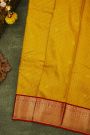 Kancheepuram Silk Mustard Yellow Saree With Zari Checks Diamonds And Peacock Border