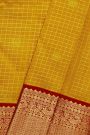 Kancheepuram Silk Mustard Yellow Saree With Zari Checks Diamonds And Peacock Border