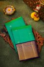 Kancheepuram Silk Parrot Green Saree With Zari Checks And Gandaberunda Buttis Body