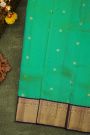 Kancheepuram Silk Parrot Green Saree With Zari Checks And Gandaberunda Buttis Body
