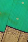Kancheepuram Silk Parrot Green Saree With Zari Checks And Gandaberunda Buttis Body