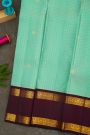 Kancheepuram Silk Sky Blue Saree With Zari Checks And Floral Buttis Body And Gap Border