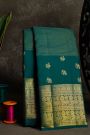 Kancheepuram Silk Peacock Green Saree With Paisley And Peacocks Border