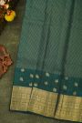 Kancheepuram Silk Bottle Green Saree With Zari Lines And Peacocks Border