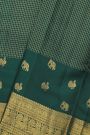 Kancheepuram Silk Bottle Green Saree With Zari Lines And Peacocks Border