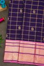 Kancheepuram Silk Purple Saree With Zari Checks And Peacocks Body