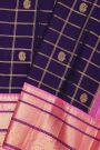 Kancheepuram Silk Purple Saree With Zari Checks And Peacocks Body