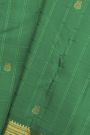 Kancheepuram Silk Green Saree With Zari Checks And Gandaberunda Buttis Body