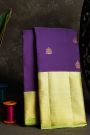 Kancheepuram Silk Purple Saree With Florals And Buttis Body And Pastel Colour Border