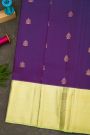 Kancheepuram Silk Purple Saree With Florals And Buttis Body And Pastel Colour Border
