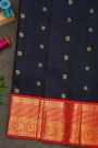 Kancheepuram Silk Midnight Blue Saree With Peacock And Gandaberunda Buttis Body