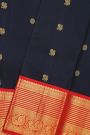 Kancheepuram Silk Midnight Blue Saree With Peacock And Gandaberunda Buttis Body