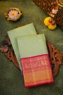 Kancheepuram Silk Pista Green Saree With Florals And Gandaberunda Buttis Body