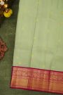 Kancheepuram Silk Pista Green Saree With Florals And Gandaberunda Buttis Body