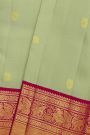 Kancheepuram Silk Pista Green Saree With Florals And Gandaberunda Buttis Body