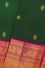 Kancheepuram Silk Bottle Green Saree With Florals And Gandaberunda Buttis Body