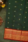 Kancheepuram Silk Bottle Green Saree With Florals And Peacocks Buttis Body