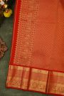 Kancheepuram Silk Bottle Green Saree With Florals And Peacocks Buttis Body