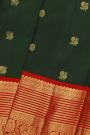 Kancheepuram Silk Bottle Green Saree With Florals And Peacocks Buttis Body