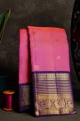 Kancheepuram Silk Pink Saree With Zari Lines And Peacocks Border
