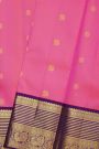 Kancheepuram Silk Pink Saree With Zari Lines And Peacocks Border