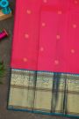 Kancheepuram Silk Rani Pink Saree With Florals And Peacock Buttis Body And Kuttu Border