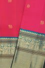 Kancheepuram Silk Rani Pink Saree With Florals And Peacock Buttis Body And Kuttu Border