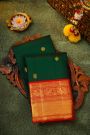 Kancheepuram Silk Bottle Green Saree With Florals And Gandaberunda Buttis Body And Kuttu Border