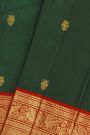 Kancheepuram Silk Bottle Green Saree With Florals And Gandaberunda Buttis Body And Kuttu Border