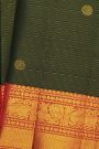 Kancheepuram Silk Bottle Green Saree With Peacocks And Yalis Border