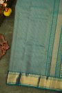 Kancheepuram Silk Teal Blue Saree With Gold Zari Striped Border