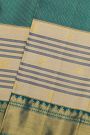 Kancheepuram Silk Teal Blue Saree With Gold Zari Striped Border