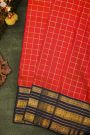 Kancheepuram Silk Orange Saree With Zari Lines And Peacocks Border
