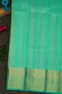 Kancheepuram Silk Sea Green Saree With Florals And Leaves Jaal Border