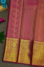 Kancheepuram Silk Bottle Green Saree With Florals And Leaves Jaal Border