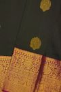 Kancheepuram Silk Bottle Green Saree With Florals And Leaves Jaal Border
