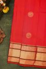 Kancheepuram Silk Pinkish Red Saree With Florals And Elephants Body And Self Border