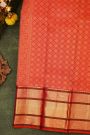 Kancheepuram Silk Pinkish Red Saree With Florals And Elephants Body And Self Border