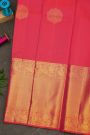 Kancheepuram Silk Pink Saree With Zari Lines And Peacocks Border