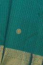 Kancheepuram Silk Sea Blue Saree With Florals And Peacocks In Checks Body
