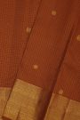 Kancheepuram Silk Rust Brown Saree With Checks Florals And Buttis Body