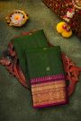 Kancheepuram Silk Bottle Green Saree With Checks And Floral Buttis Body