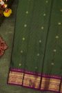 Kancheepuram Silk Bottle Green Saree With Checks And Floral Buttis Body