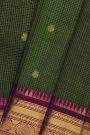 Kancheepuram Silk Bottle Green Saree With Checks And Floral Buttis Body