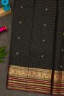 Kancheepuram Silk Black Saree With Florals And Buttis In Checks Body